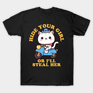 Hide Your Girl Funny Cat Design T-Shirt